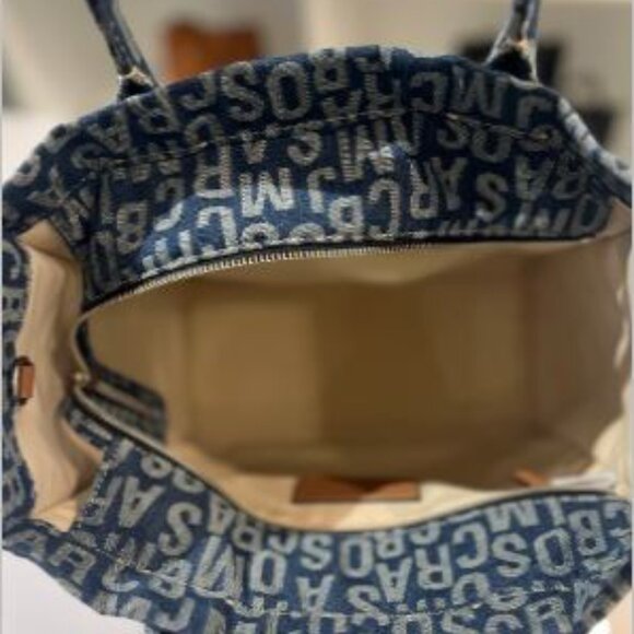 Marc Jacobs The Washed Monogram Blue Denim Grind Canvas Tote - Picture 3 of 4